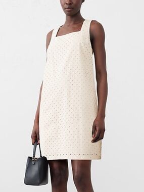Banana Republic Eyelet Mini Shift Dress Cream Square Neck Preppy Cottagecore M